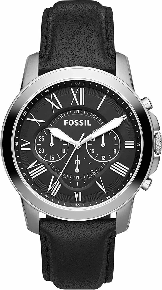 Fossil Men's Black Dial Leather Band Watch - FS4812